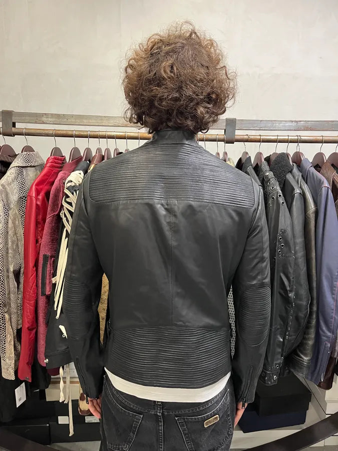 SS2017 Emporio Armani Biker Padded Black Leather Jacket ZdBoMRK 2