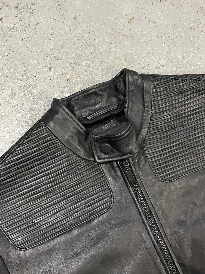 SS2017 Emporio Armani Biker Padded Black Leather Jacket ZdBoMRK 3