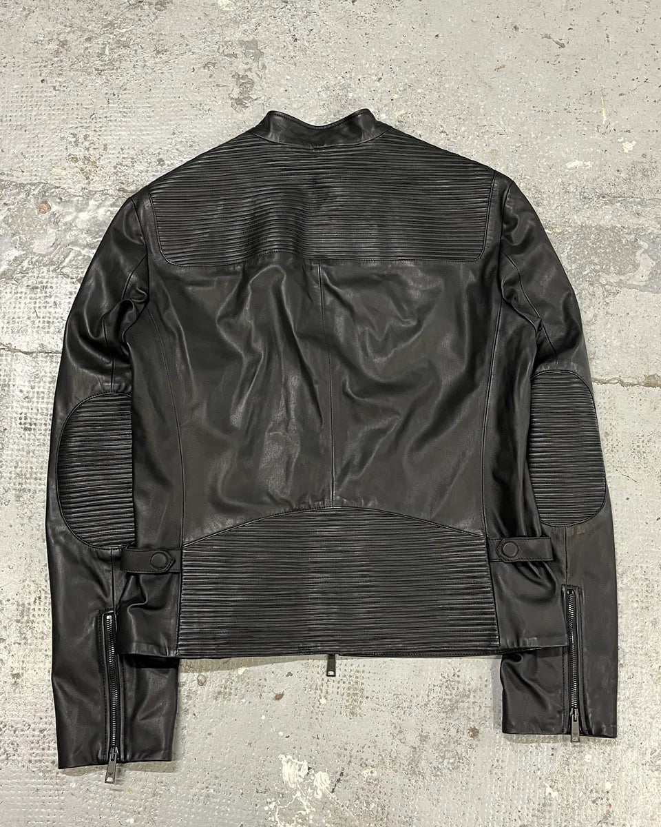 SS2017 Emporio Armani Biker Padded Black Leather Jacket ZdBoMRK 4