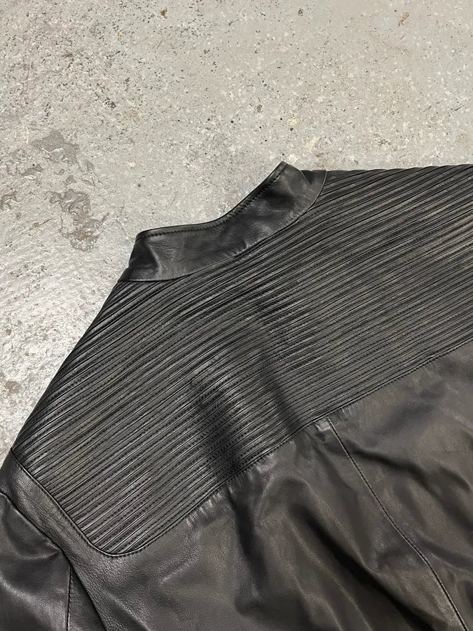 SS2017 Emporio Armani Biker Padded Black Leather Jacket ZdBoMRK 5