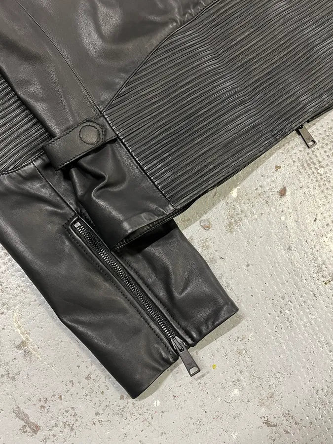 SS2017 Emporio Armani Biker Padded Black Leather Jacket ZdBoMRK 6