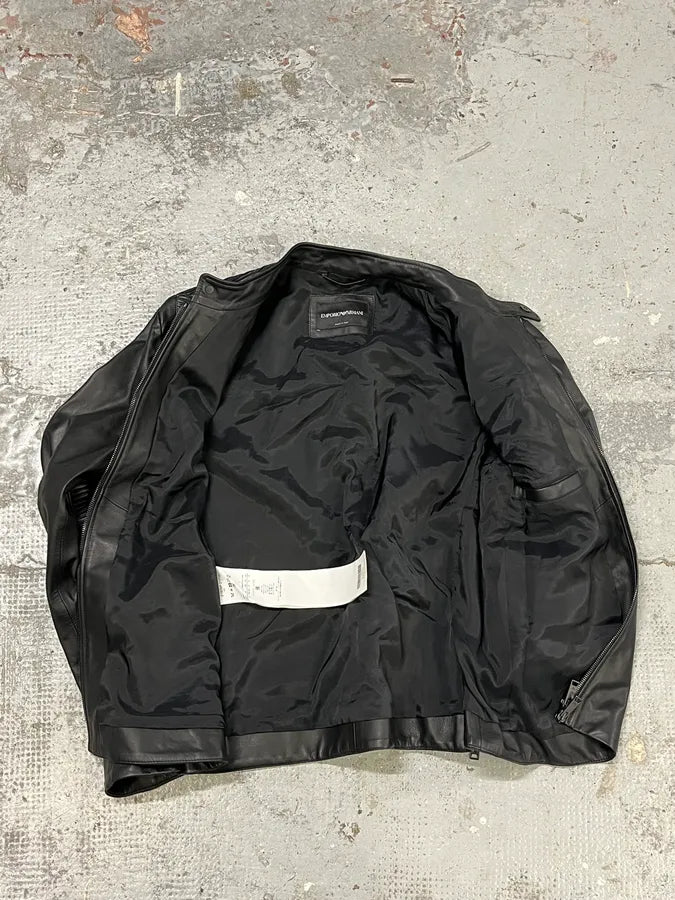 SS2017 Emporio Armani Biker Padded Black Leather Jacket ZdBoMRK 7