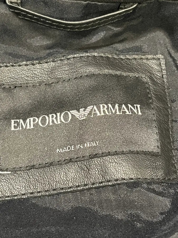 SS2017 Emporio Armani Biker Padded Black Leather Jacket ZdBoMRK 8