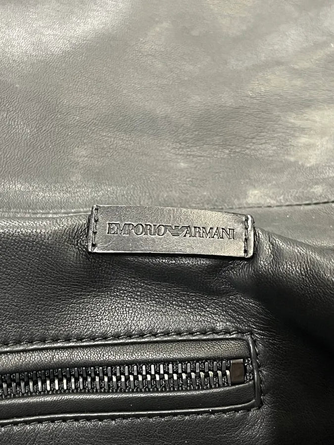 SS2017 Emporio Armani Biker Padded Black Leather Jacket ZdBoMRK 9