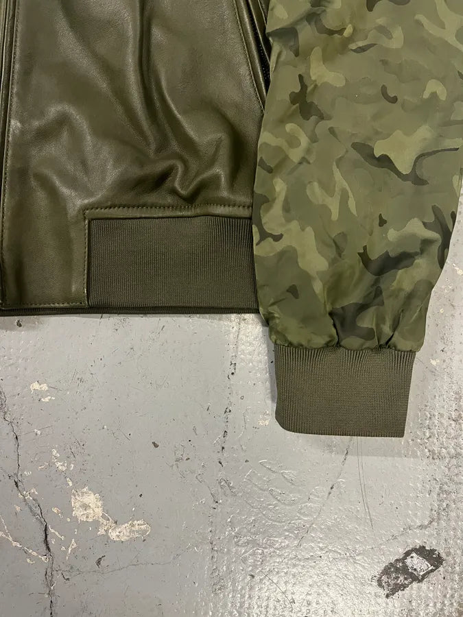 SS2017 Emporio Armani Camo Sleeves Green Leather Bomber Jacket MIQeyCD 4