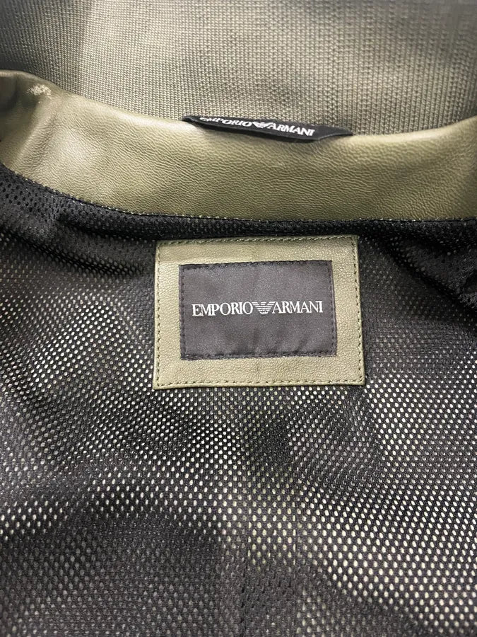 SS2017 Emporio Armani Camo Sleeves Green Leather Bomber Jacket MIQeyCD 7