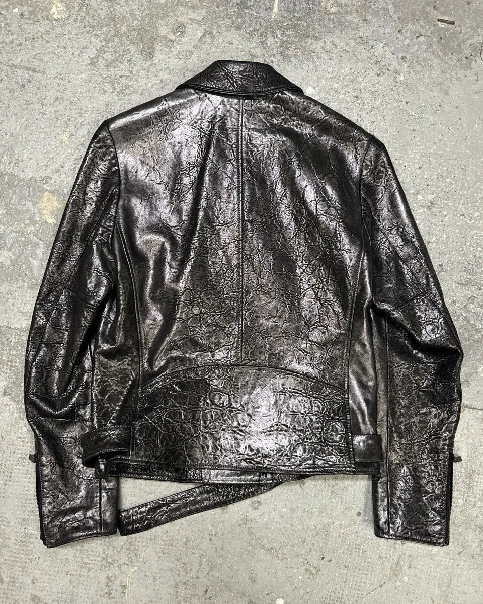 SS2017 Emporio Armani Dark Grey Metalic Lamb Leather Jacket mLXQCMt 1