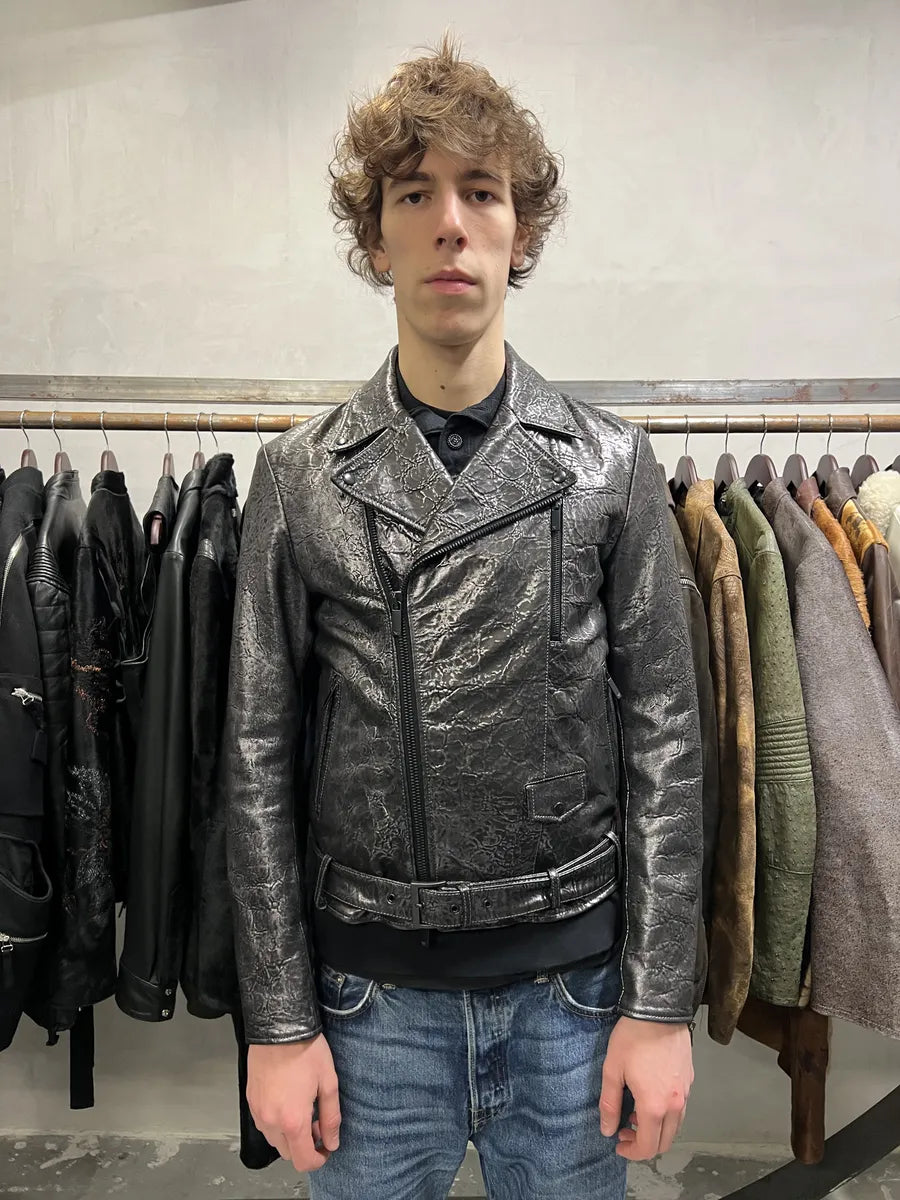 SS2017 Emporio Armani Dark Grey Metalic Lamb Leather Jacket mLXQCMt 3