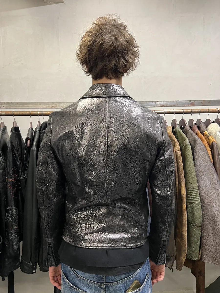 SS2017 Emporio Armani Dark Grey Metalic Lamb Leather Jacket mLXQCMt 4