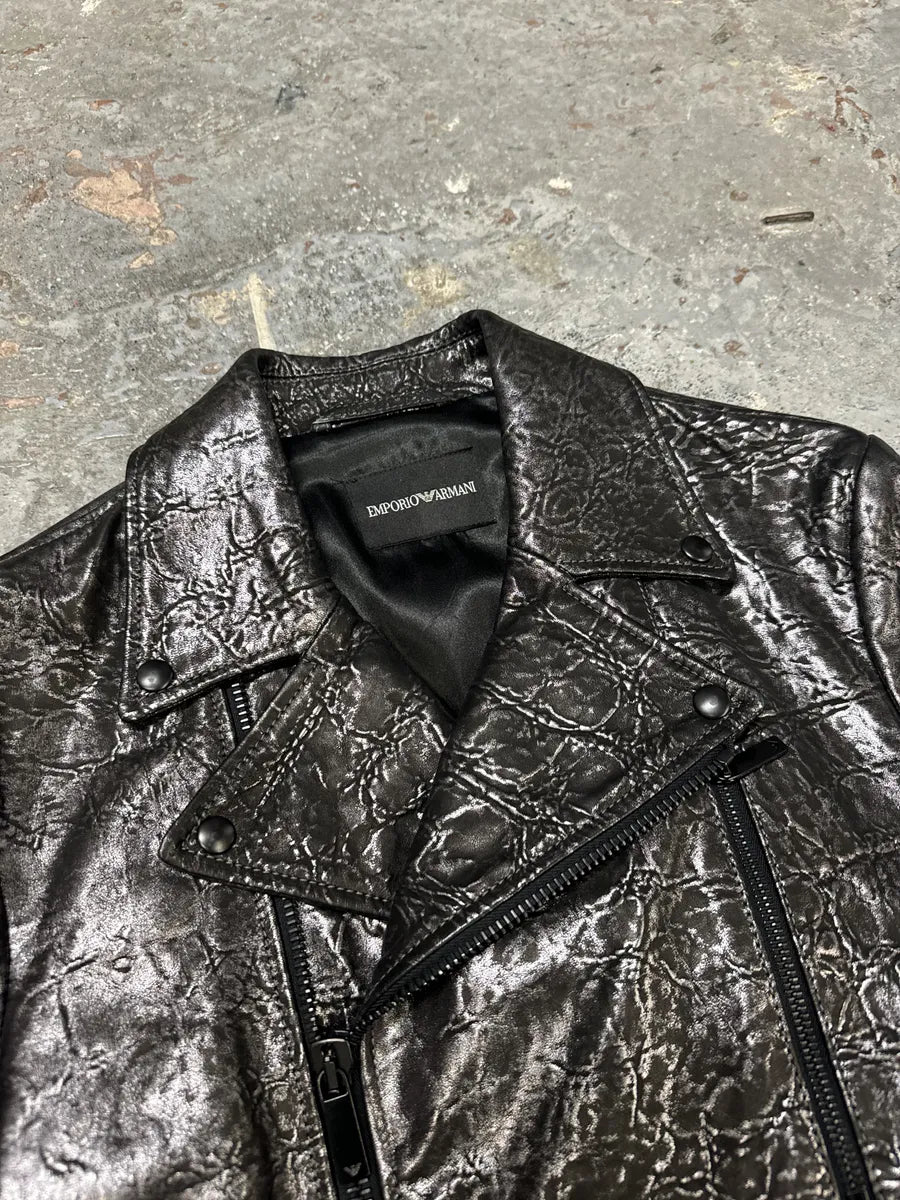 SS2017 Emporio Armani Dark Grey Metalic Lamb Leather Jacket mLXQCMt 6