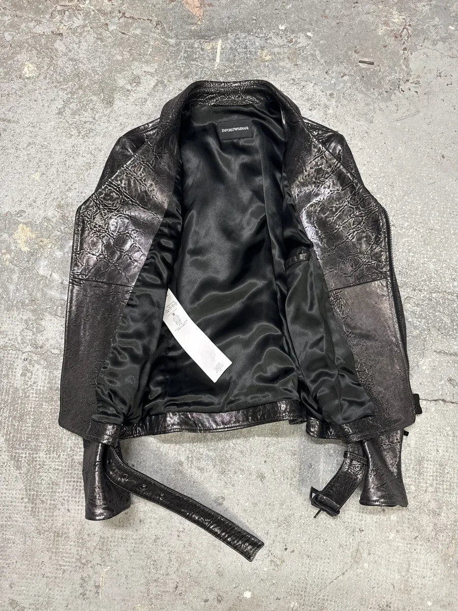 SS2017 Emporio Armani Dark Grey Metalic Lamb Leather Jacket mLXQCMt 7