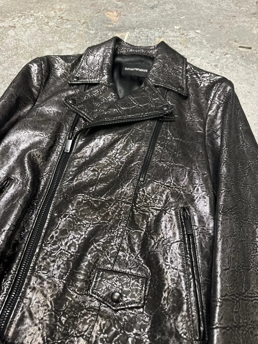 SS2017 Emporio Armani Dark Grey Metalic Lamb Leather Jacket mLXQCMt 8