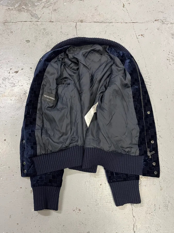 SS2017 Emporio Armani Velvet Textured Navy Bomber Jacket pjaWUWh 6