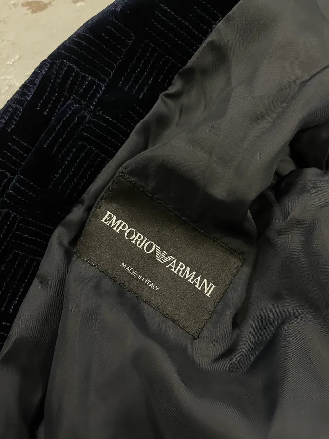SS2017 Emporio Armani Velvet Textured Navy Bomber Jacket pjaWUWh 8