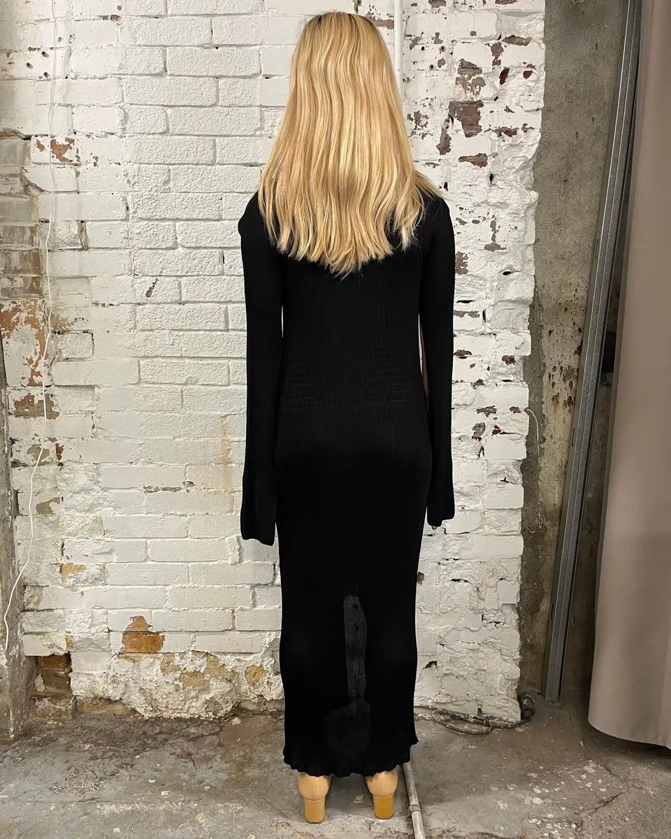 SS2017 Givenchy Black Ribbed Knit Zip Dress by Riccardo Tisci