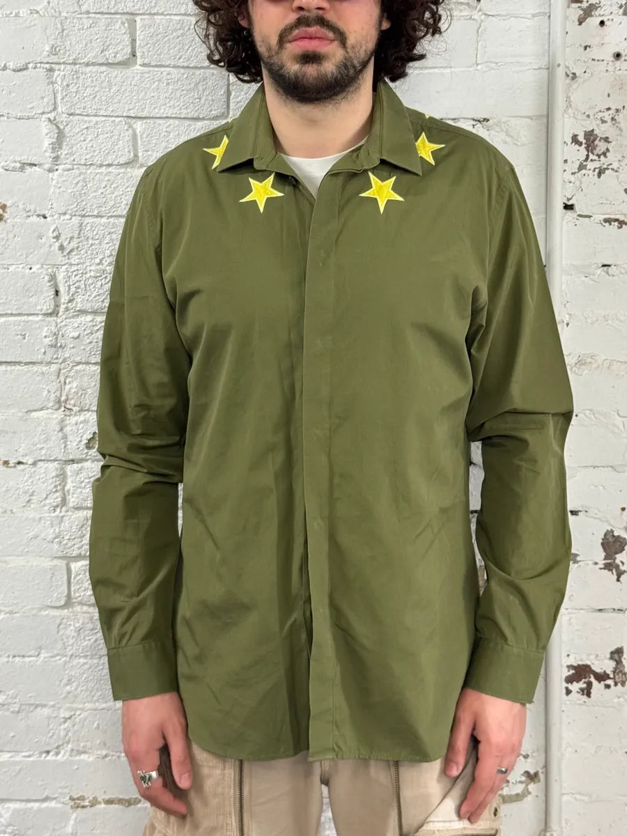 SS2017 Givenchy Embroidered Yellow Stars Khaki Shirt by Riccardo Tisci vDkQwUU 0