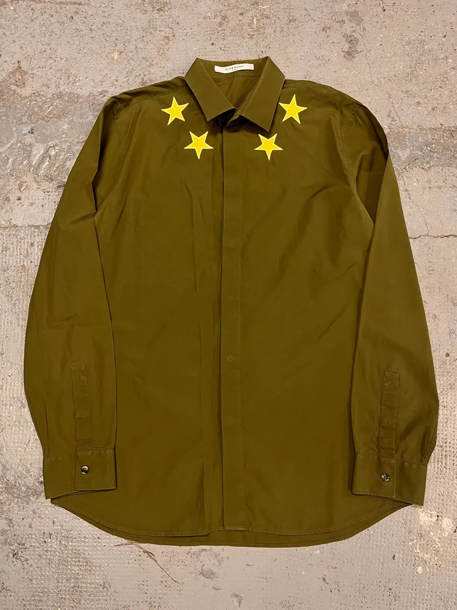 SS2017 Givenchy Embroidered Yellow Stars Khaki Shirt by Riccardo Tisci vDkQwUU 3