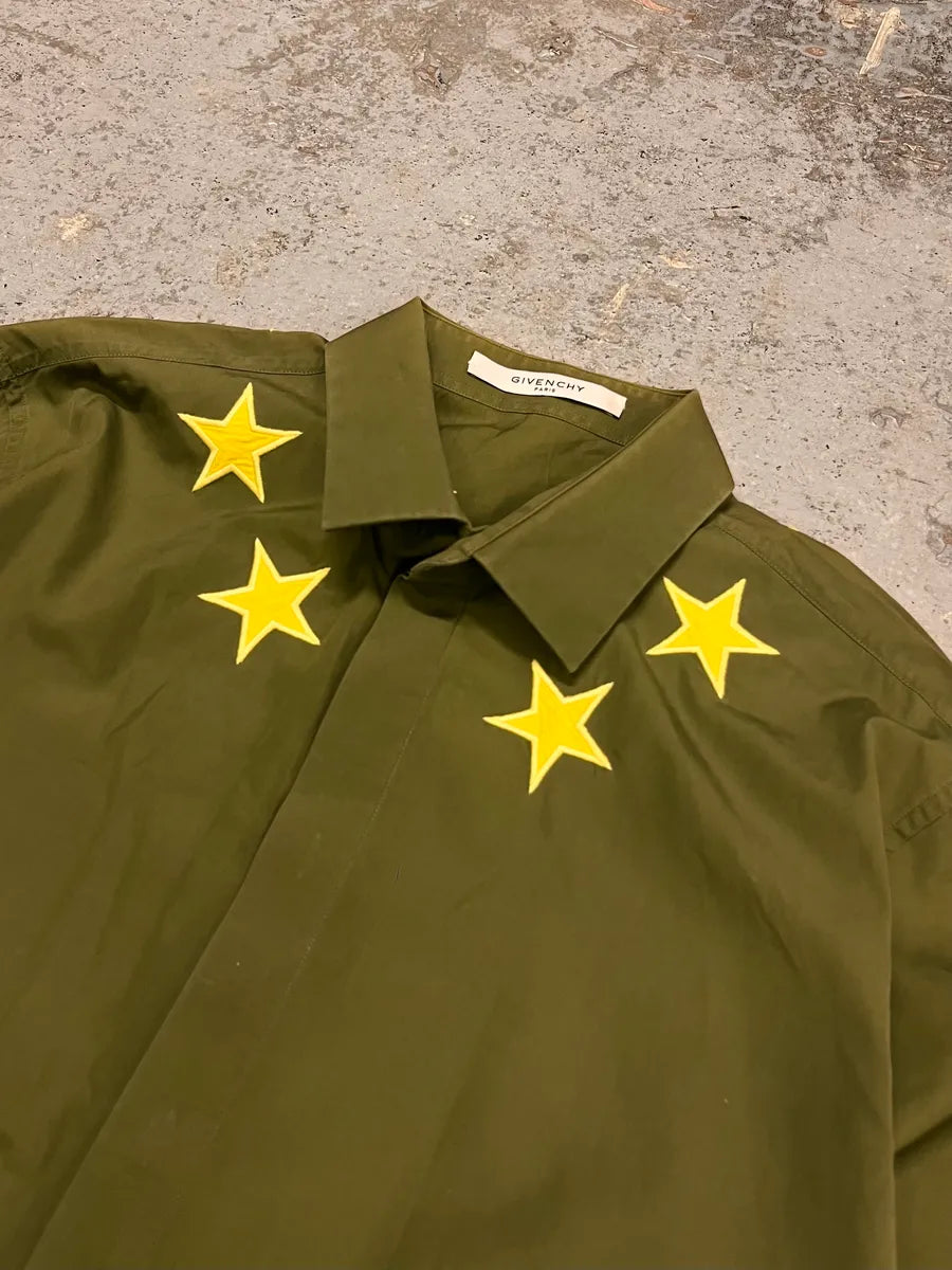 SS2017 Givenchy Embroidered Yellow Stars Khaki Shirt by Riccardo Tisci vDkQwUU 5