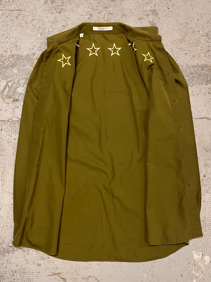 SS2017 Givenchy Embroidered Yellow Stars Khaki Shirt by Riccardo Tisci vDkQwUU 7