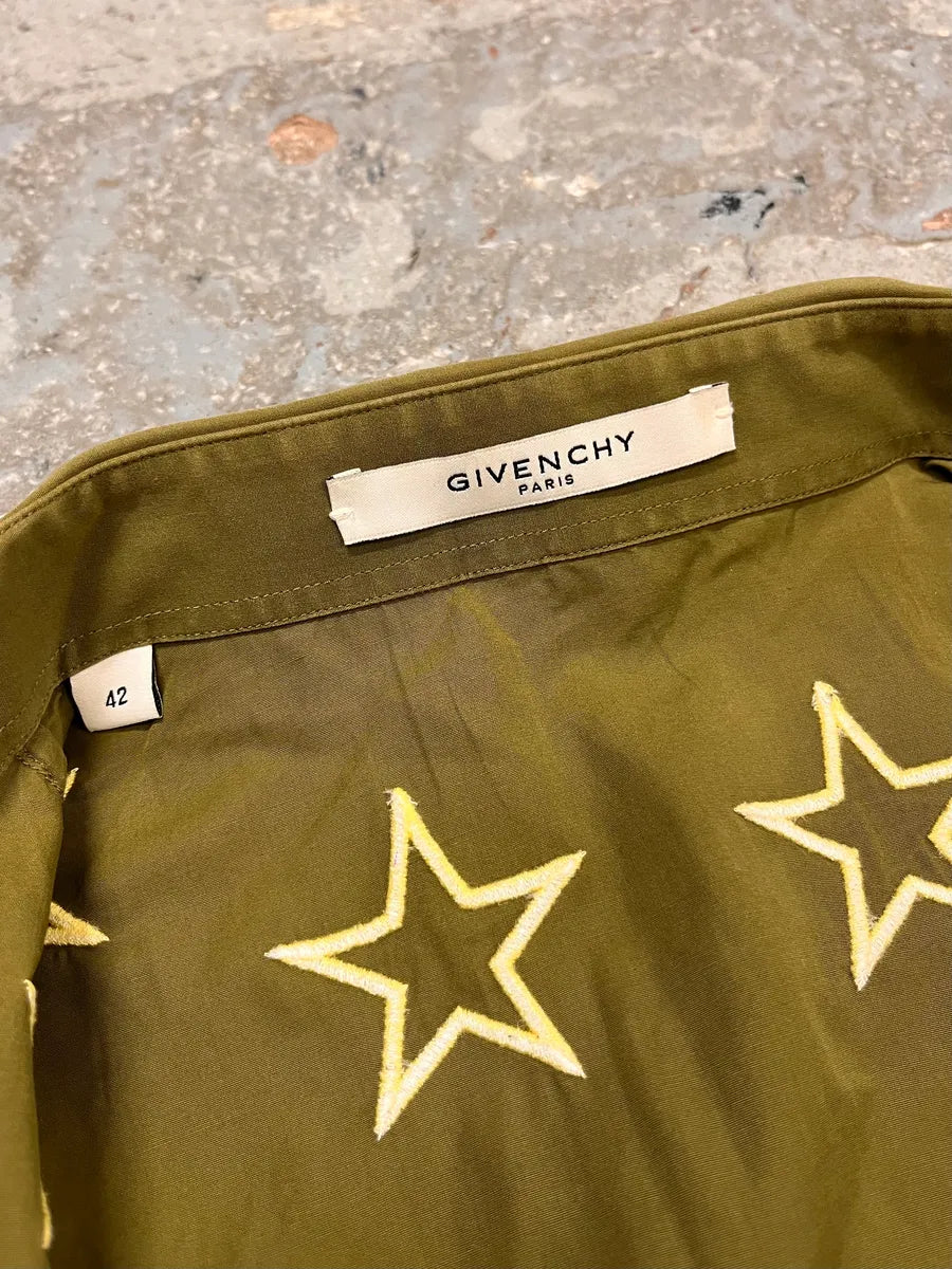SS2017 Givenchy Embroidered Yellow Stars Khaki Shirt by Riccardo Tisci vDkQwUU 8