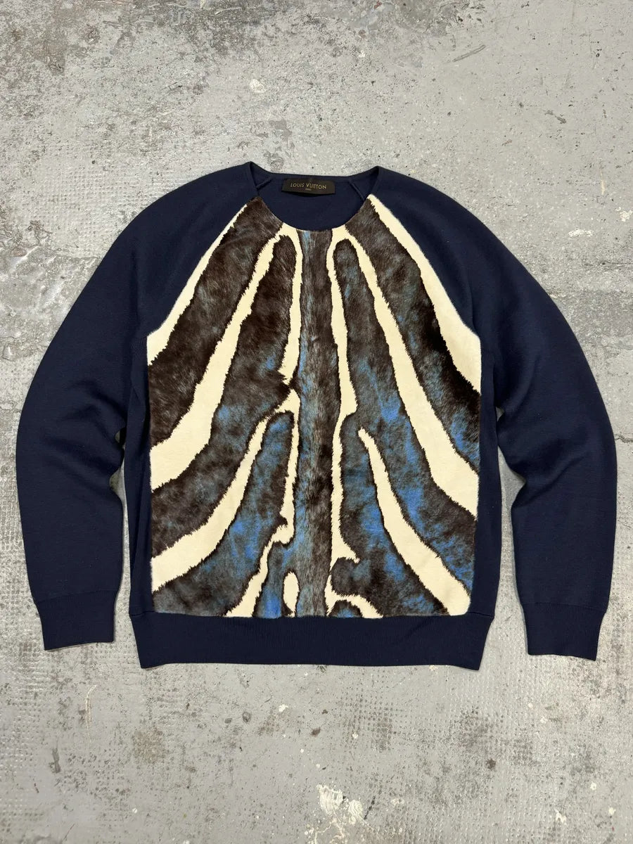 SS2017 Louis Vuitton Navy Pony Hair Animal Zebra Sweater hyjCOau 0