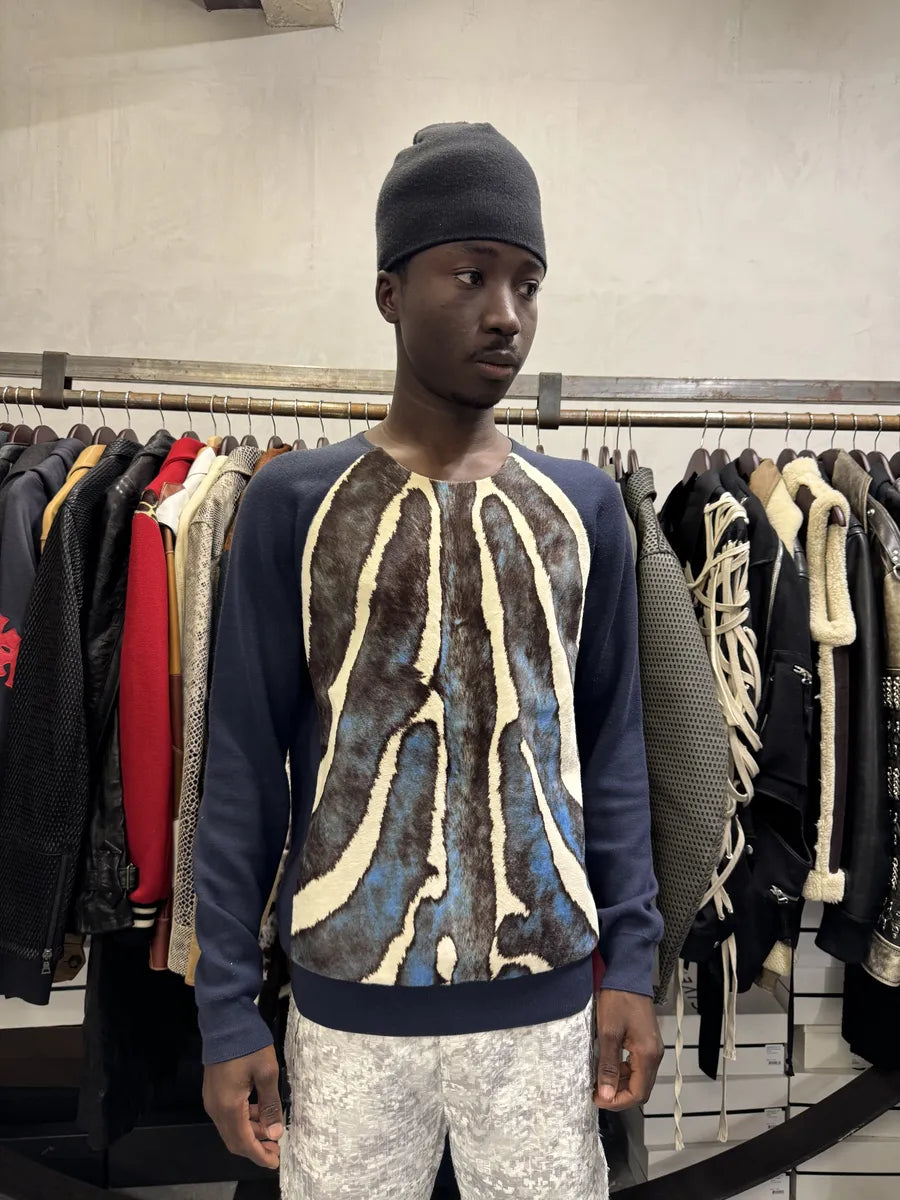 SS2017 Louis Vuitton Navy Pony Hair Animal Zebra Sweater hyjCOau 2