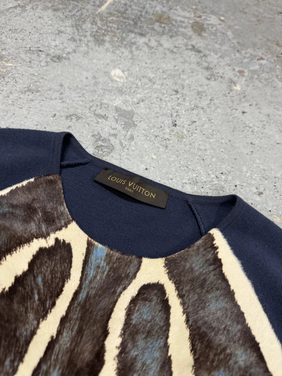 SS2017 Louis Vuitton Navy Pony Hair Animal Zebra Sweater hyjCOau 6