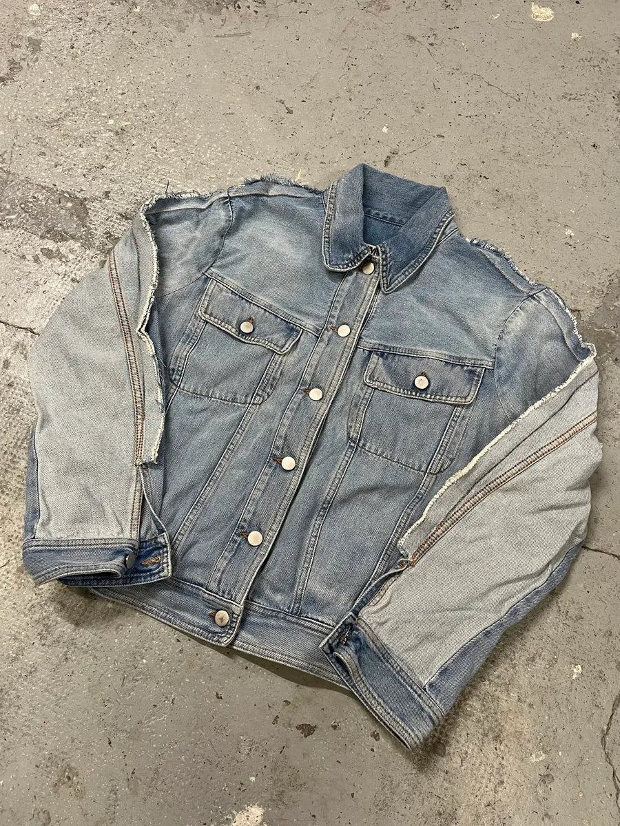 SS2017 Maison Margiela Two Tone Blue Denim Jacket (M) cxivBNu 4