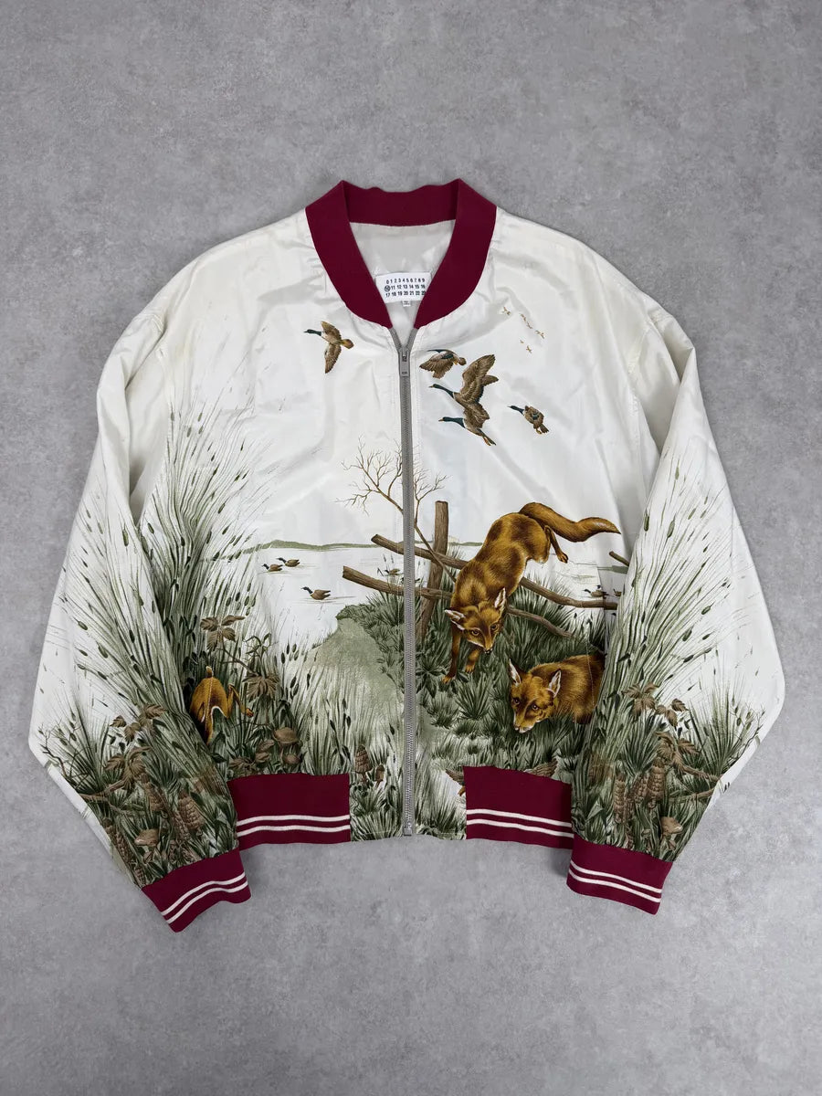 SS2017 Maison Margiela White Nature Fox Silk Bomber Jacket vGlBzJC 0