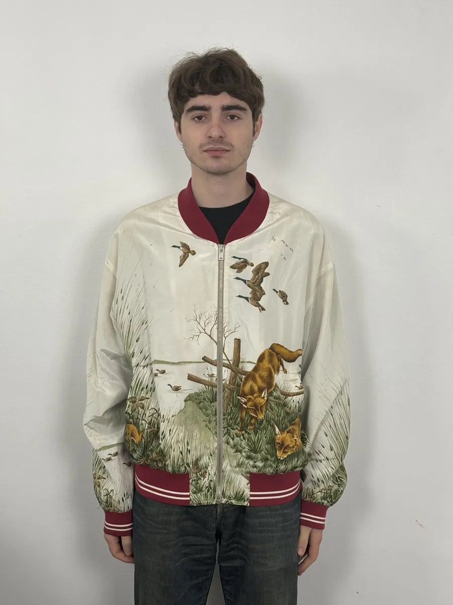 SS2017 Maison Margiela White Nature Fox Silk Bomber Jacket vGlBzJC 3