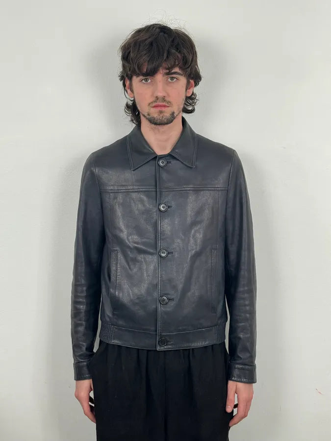 AW2017 Prada Dark Obscure Minimalist Leather Jacket yxcPRql 1