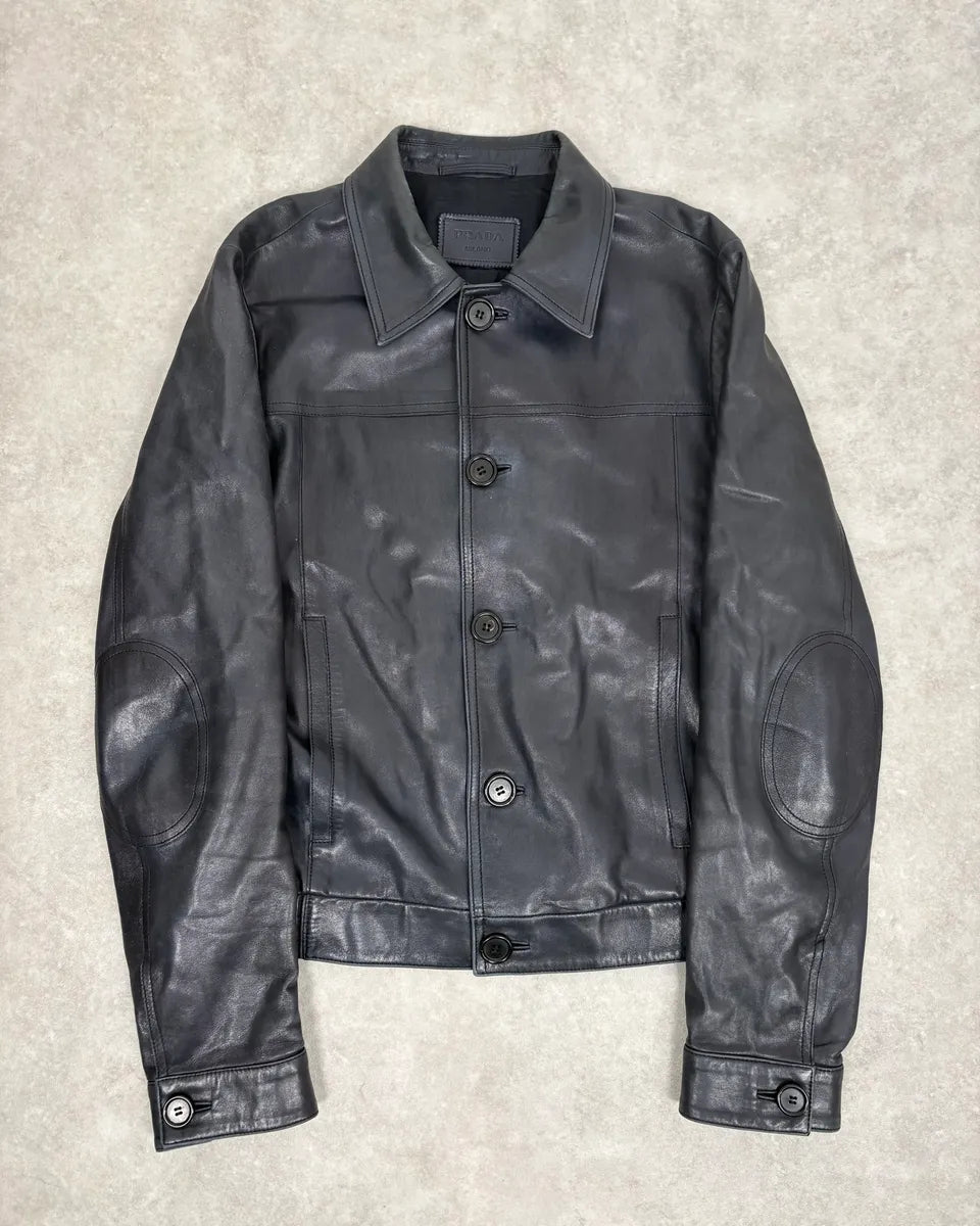AW2017 Prada Dark Obscure Minimalist Leather Jacket yxcPRql 0
