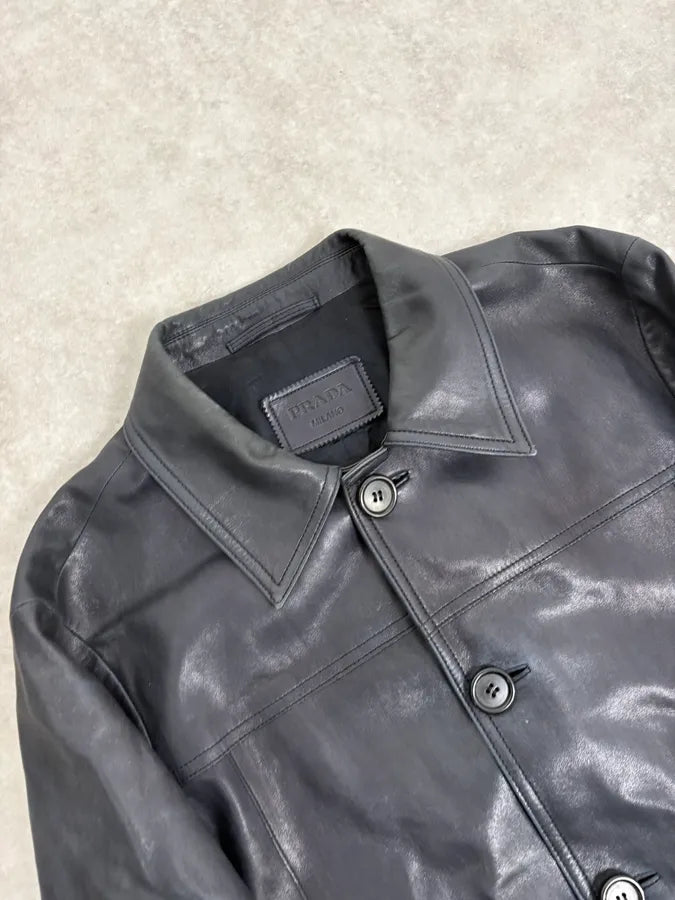 AW2017 Prada Dark Obscure Minimalist Leather Jacket yxcPRql 4