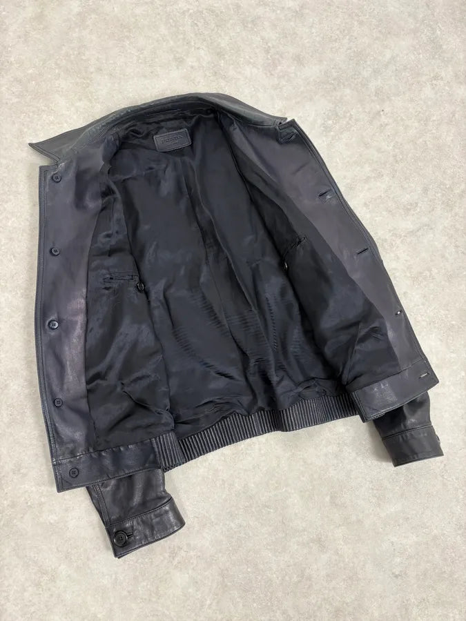 AW2017 Prada Dark Obscure Minimalist Leather Jacket yxcPRql 6