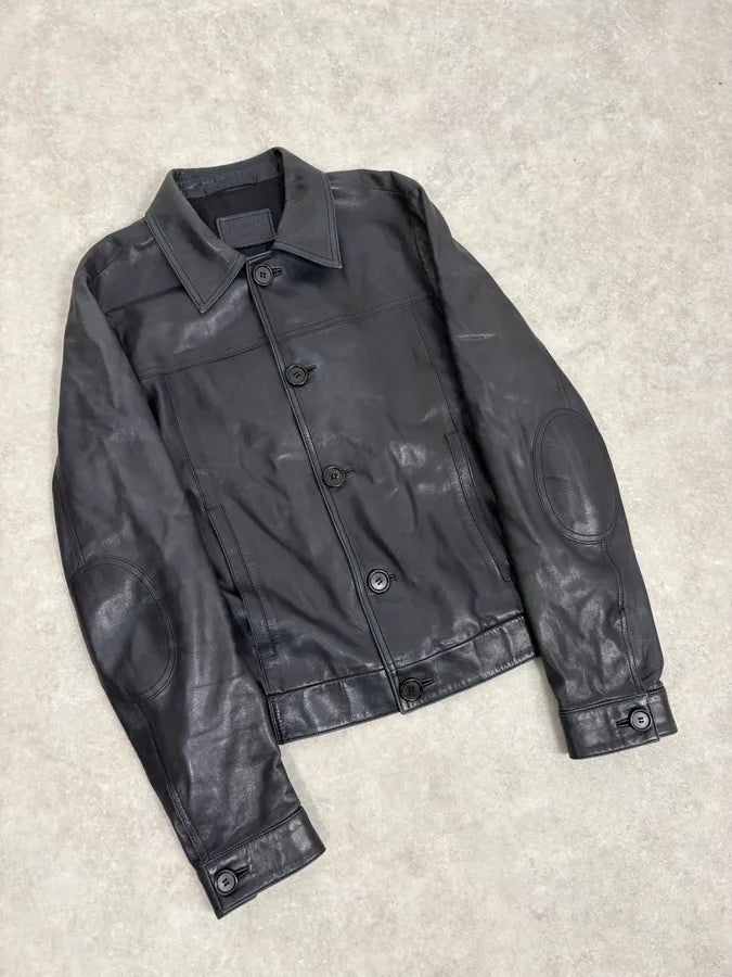 AW2017 Prada Dark Obscure Minimalist Leather Jacket yxcPRql 3