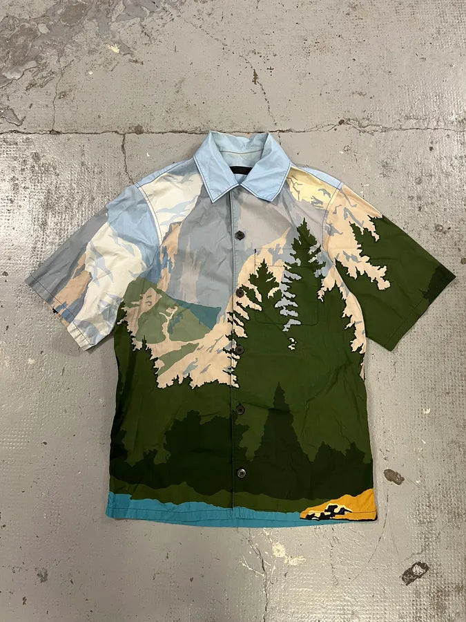 SS2017 Prada Mountain Landscape Blue Shirt ysqCSWH 0