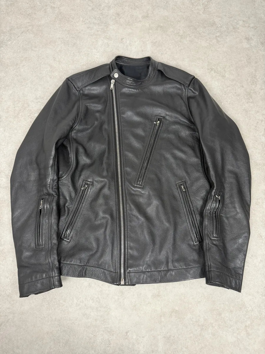 SS2017 Rick Owens Black Goat Leather Asymmetrical Jacket daVVPMh 4