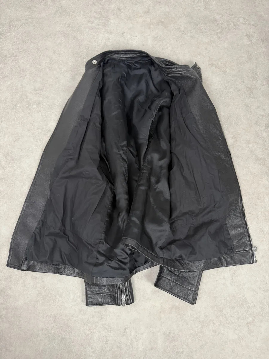 SS2017 Rick Owens Black Goat Leather Asymmetrical Jacket daVVPMh 8