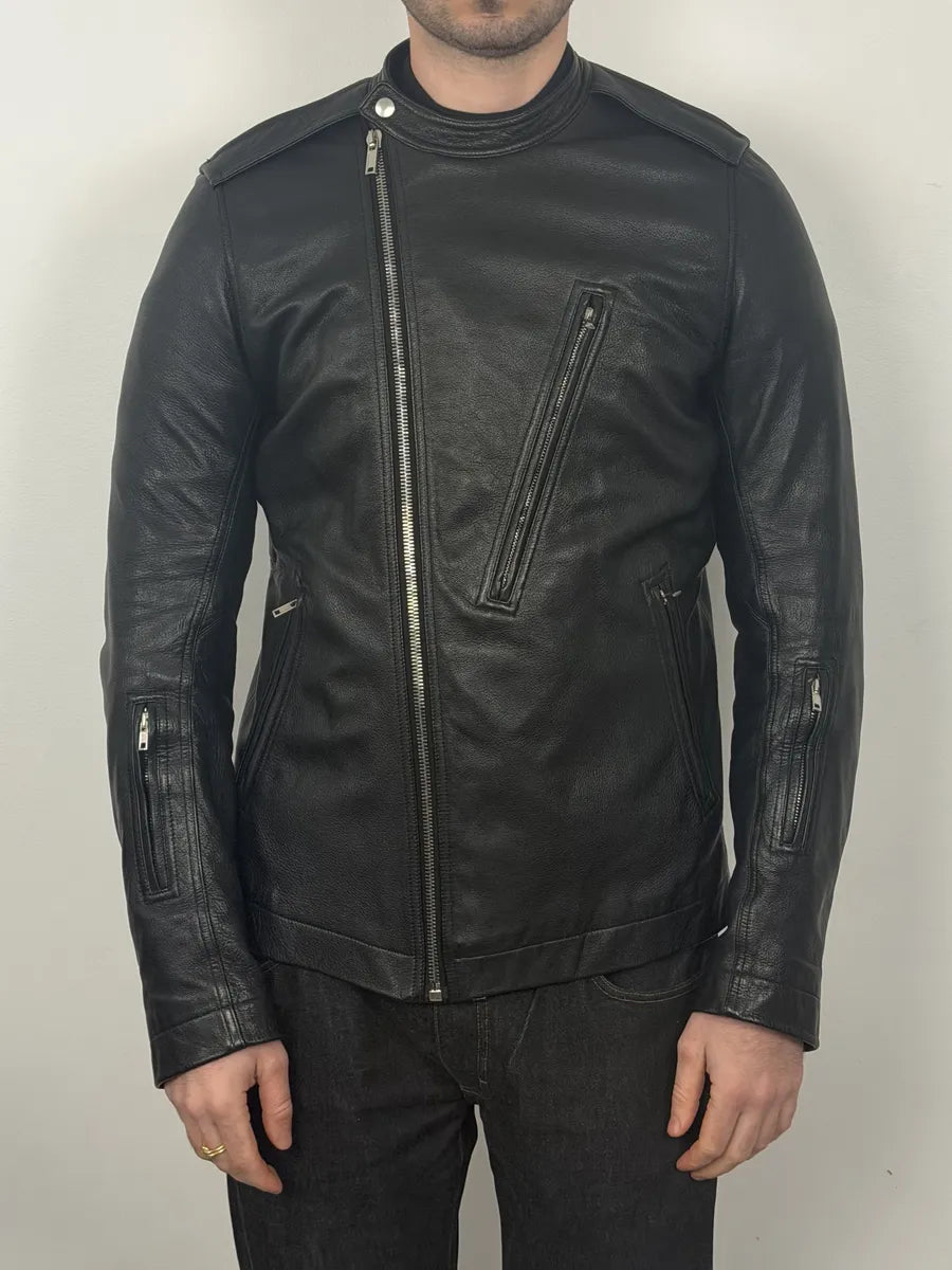 SS2017 Rick Owens Black Goat Leather Asymmetrical Jacket daVVPMh 9