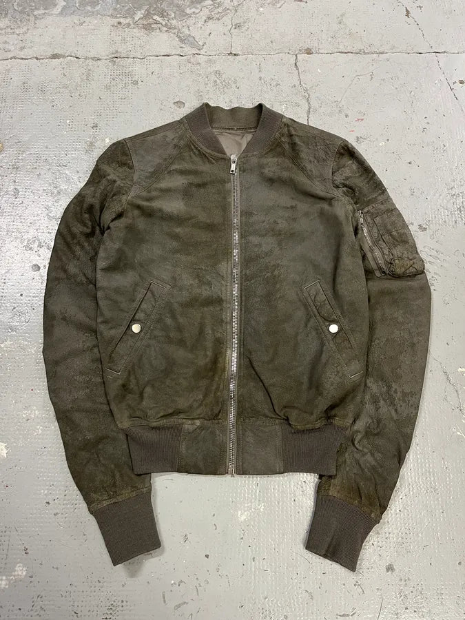 SS2017 Rick Owens Raw Grey Bomber Leather Jacket qtGWQhb 2