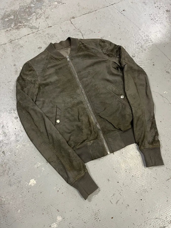 SS2017 Rick Owens Raw Grey Bomber Leather Jacket qtGWQhb 4