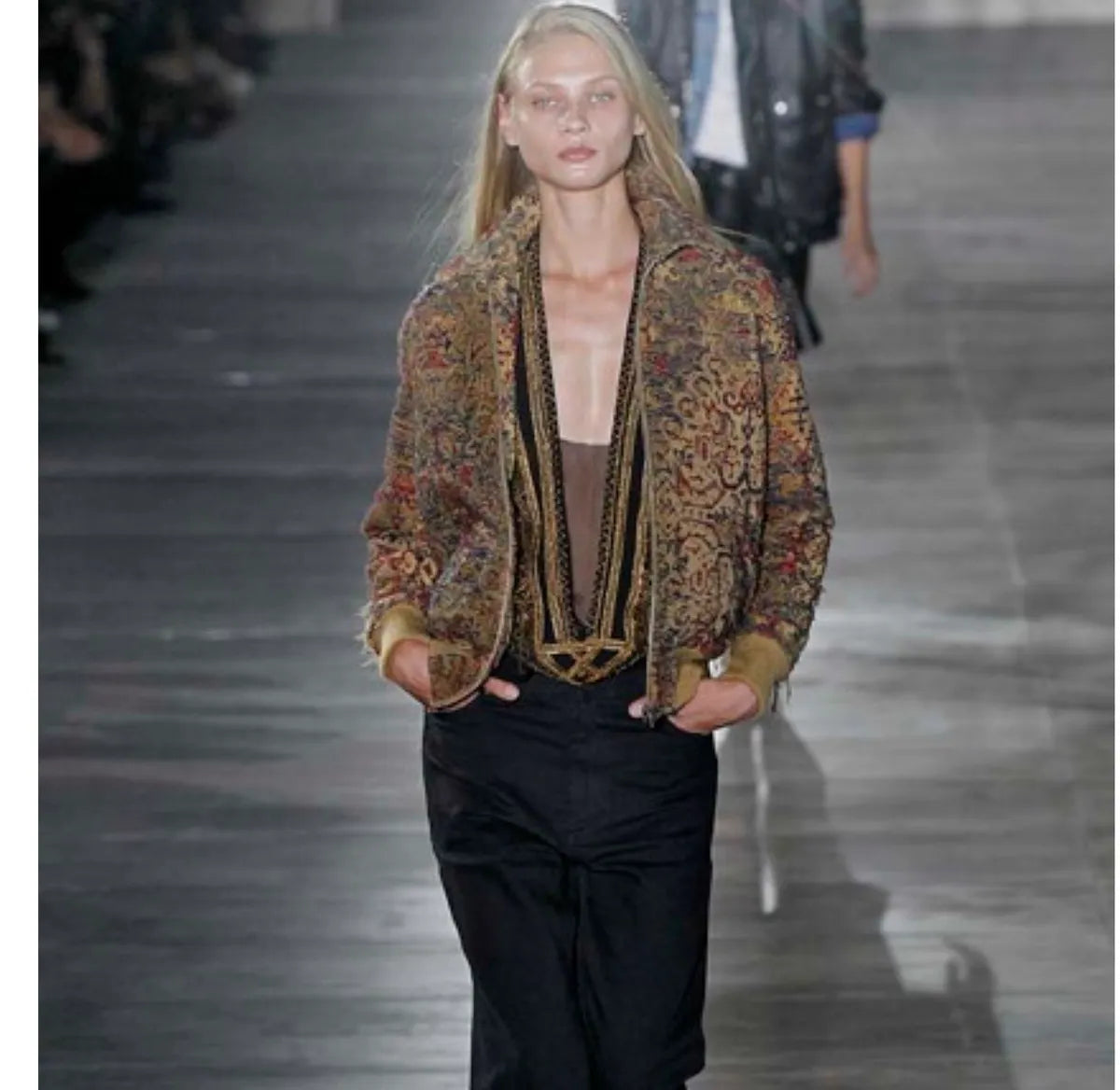 SS2017 Saint Laurent Tapisserie Red Distressed Bomber Jacket rvOmcre 7