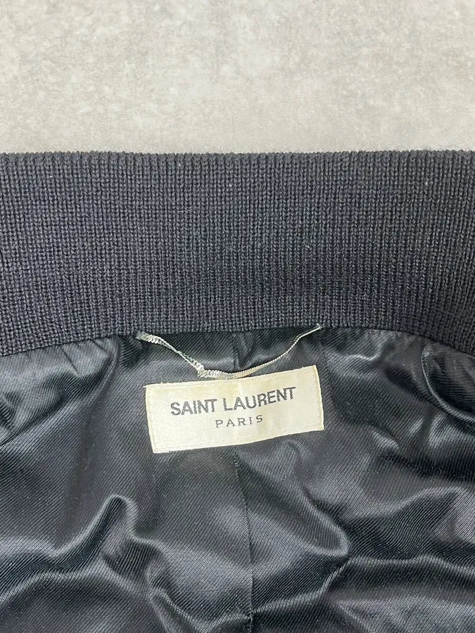 SS2017 Saint Laurent Teddy Black Wool Bomber Jacket tOGkeZY 7