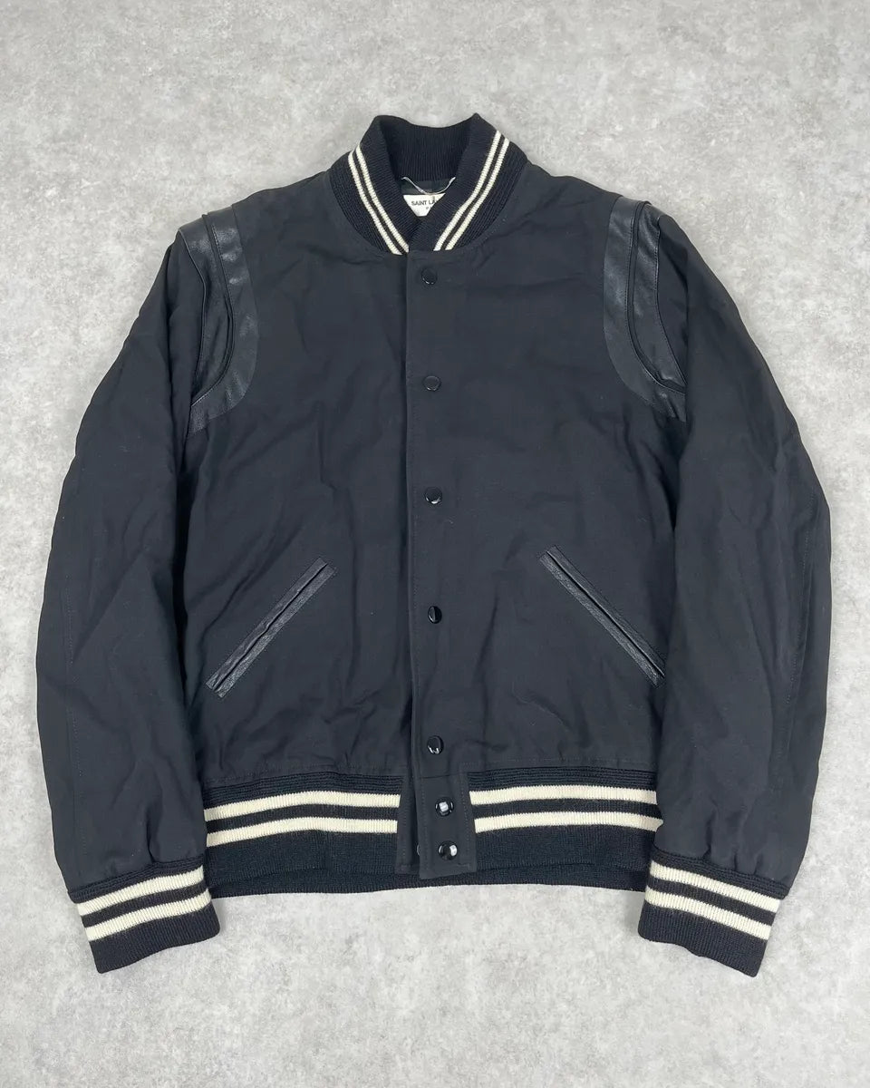 SS2017 Saint Laurent Teddy Black Wool Bomber Jacket tOGkeZY 0