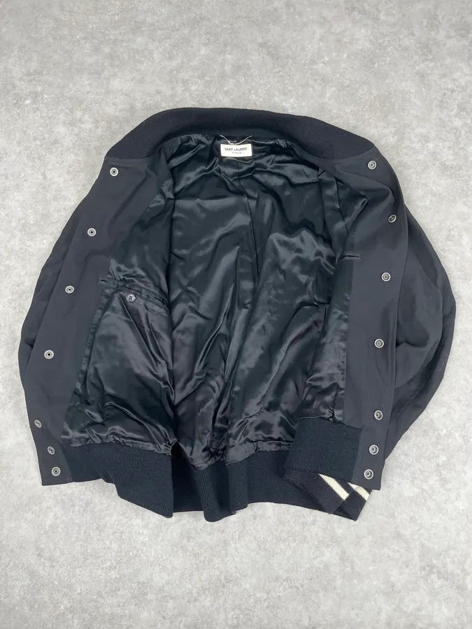 SS2017 Saint Laurent Teddy Black Wool Bomber Jacket tOGkeZY 8