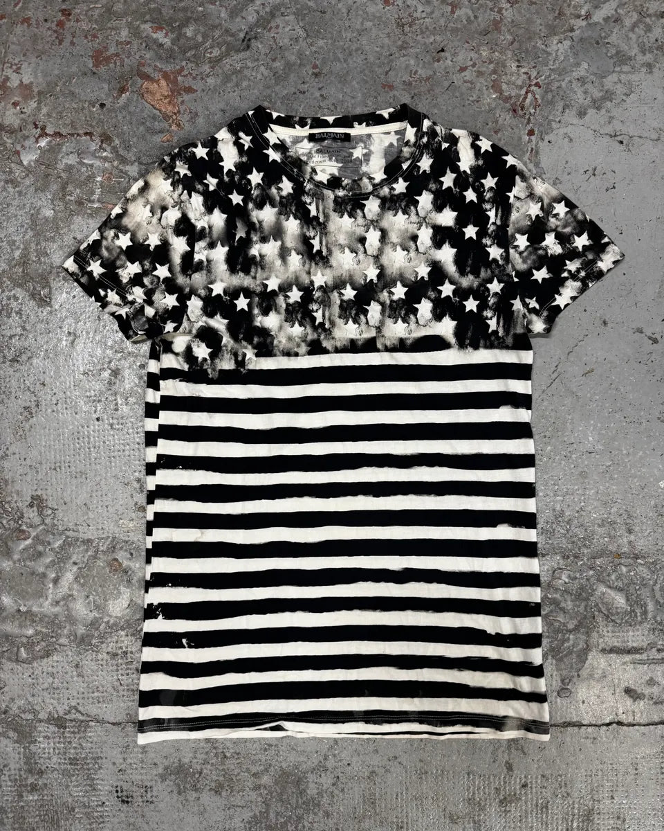 SS2018 Balmain Black & White US Flag T-Shirt JyMkFIh 0