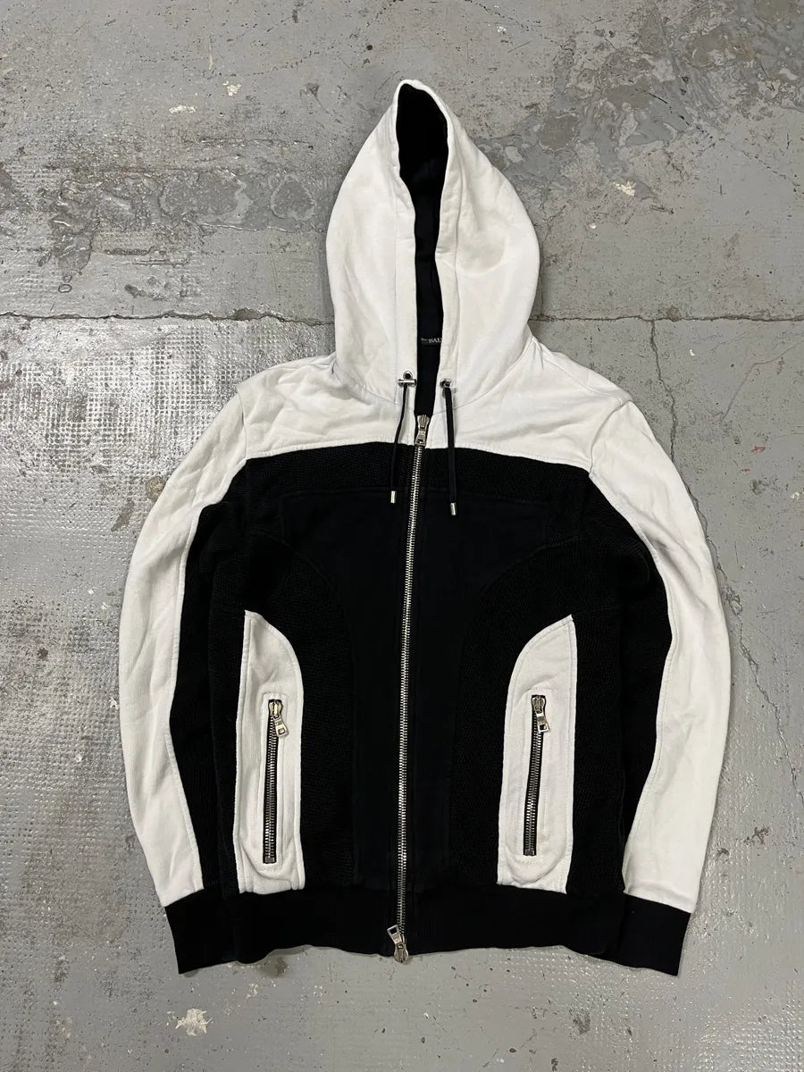 SS2018 Balmain Black & White Zip-up Hoodie PYUQWLs 3
