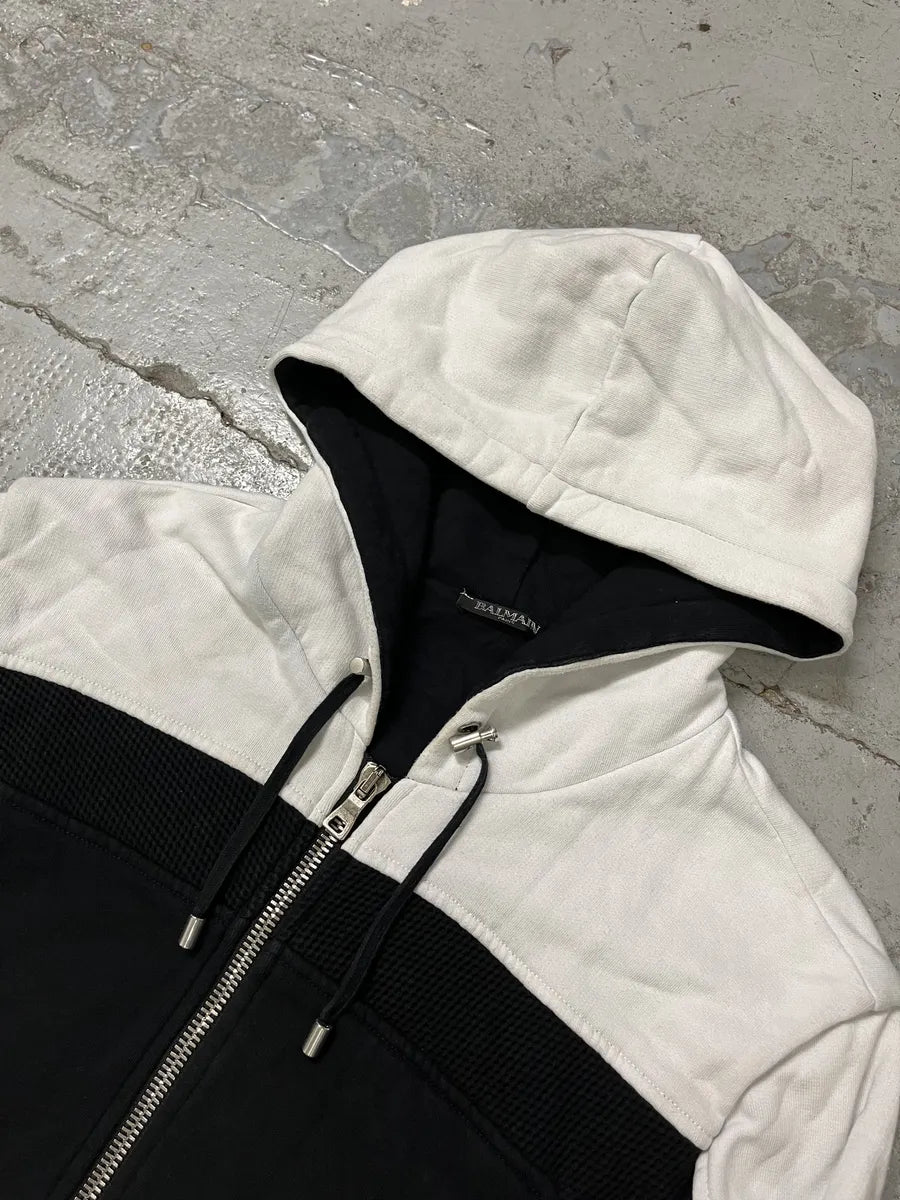 SS2018 Balmain Black & White Zip-up Hoodie PYUQWLs 7