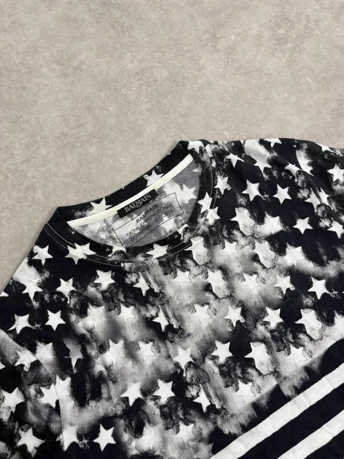 SS2018 Balmain Black White Star T-Shirt bbozkdL 4