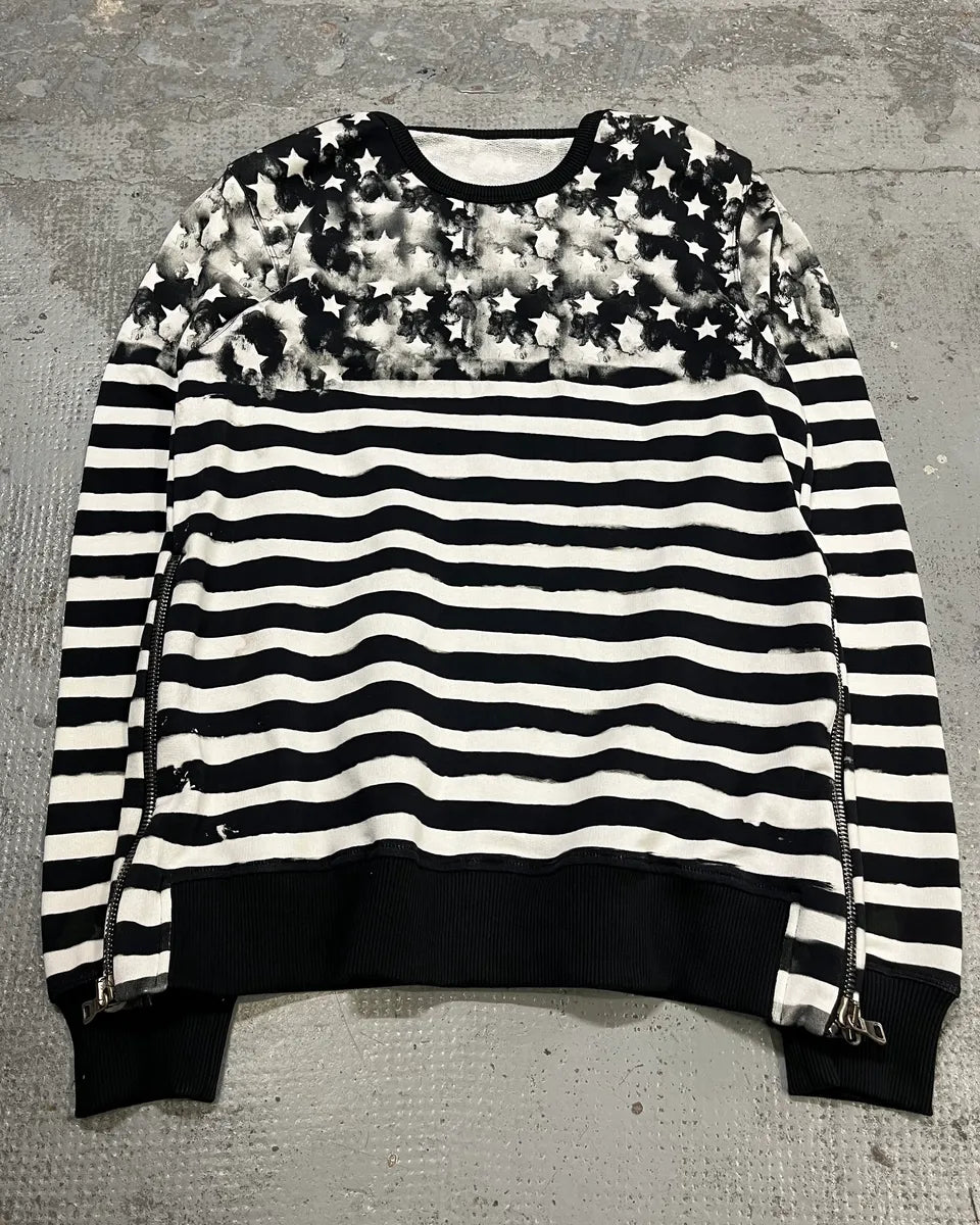SS2018 Balmain Black White Striped USA Flag Sweater ijSjgoJ 0
